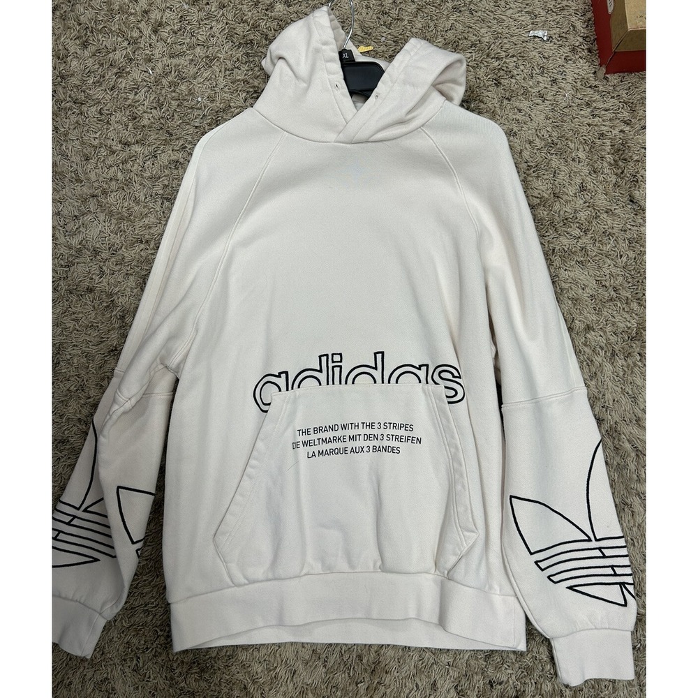 Adidas Mens Size L Tan Long Sleeve Tricolor Graphic Long Sleeve Hoodie (J9)